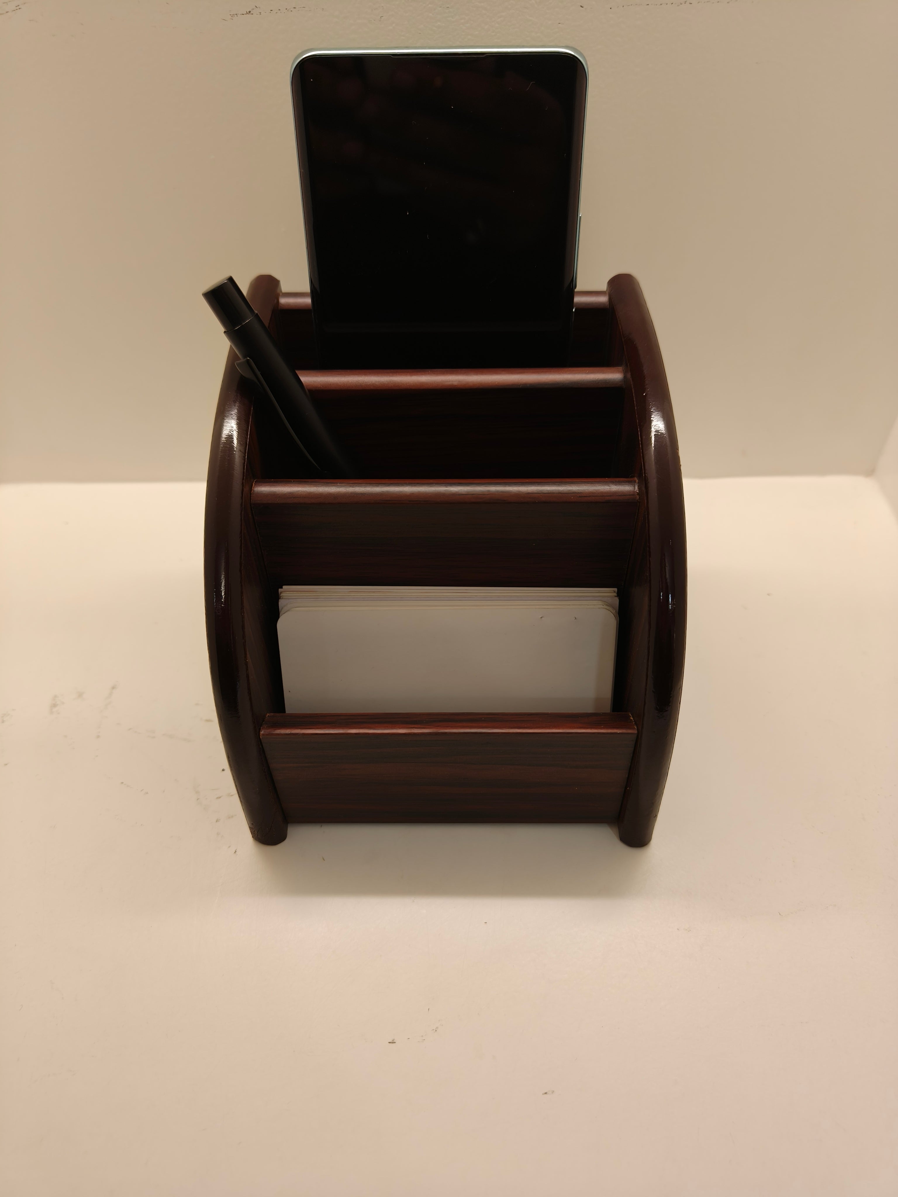 3 Compartments Wood Desk Organizer, Mobile Rack, Ac Remote Rack, Letter Rack (Brown)